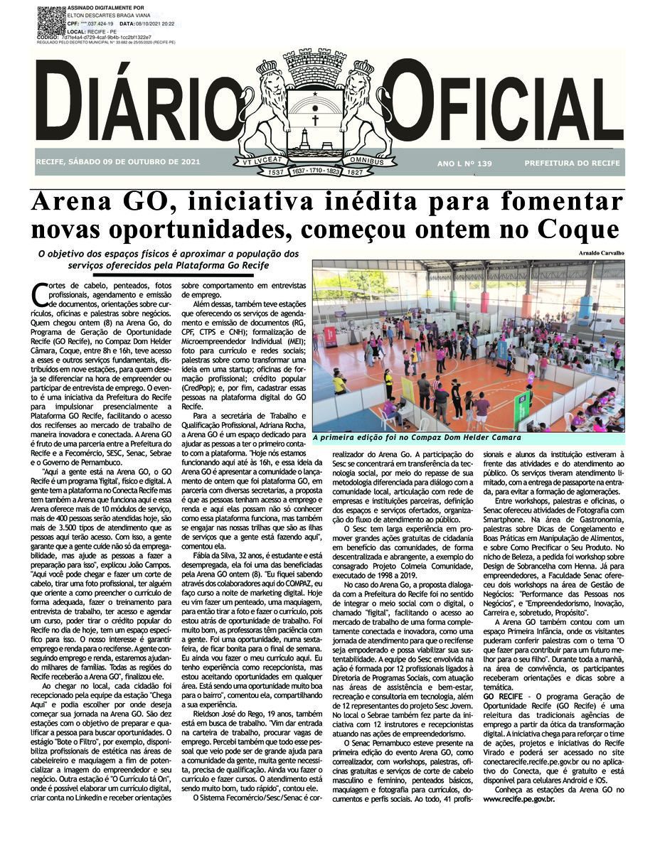 Capa do último diário oficial