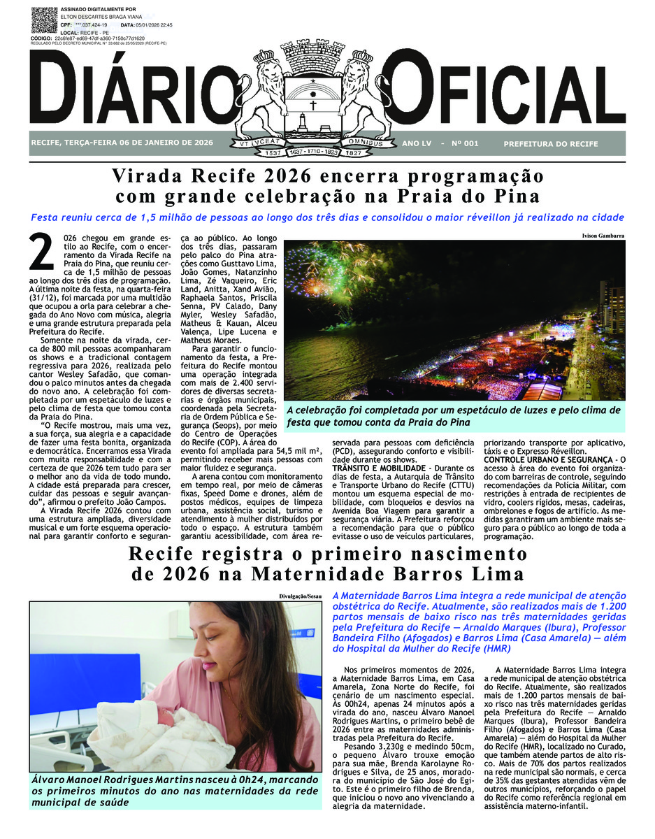 Capa do último diário oficial