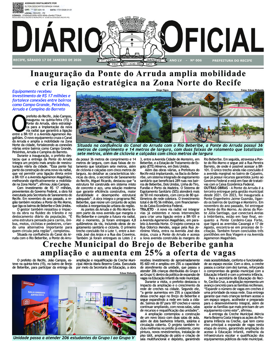 Capa do último diário oficial