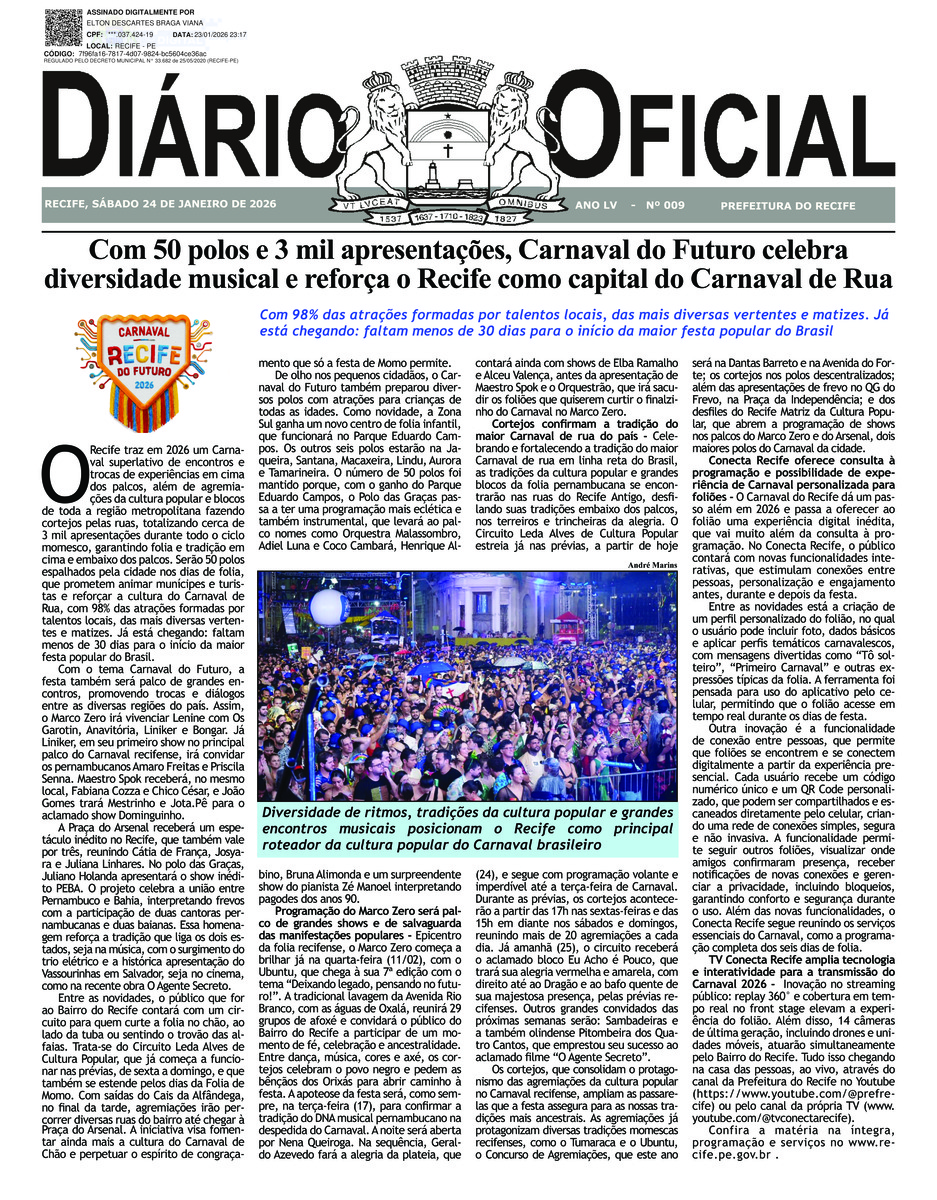 Capa do último diário oficial