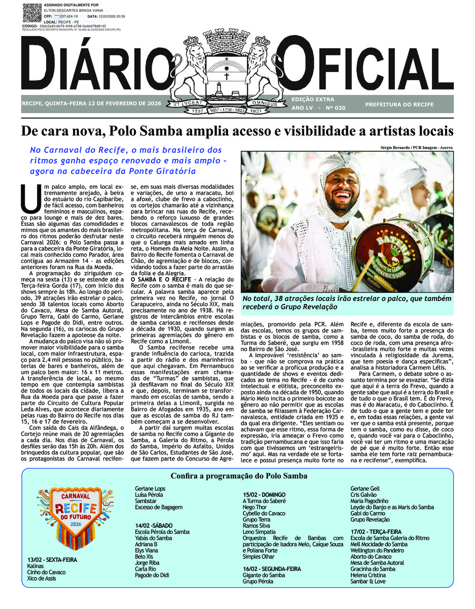 Capa do último diário oficial