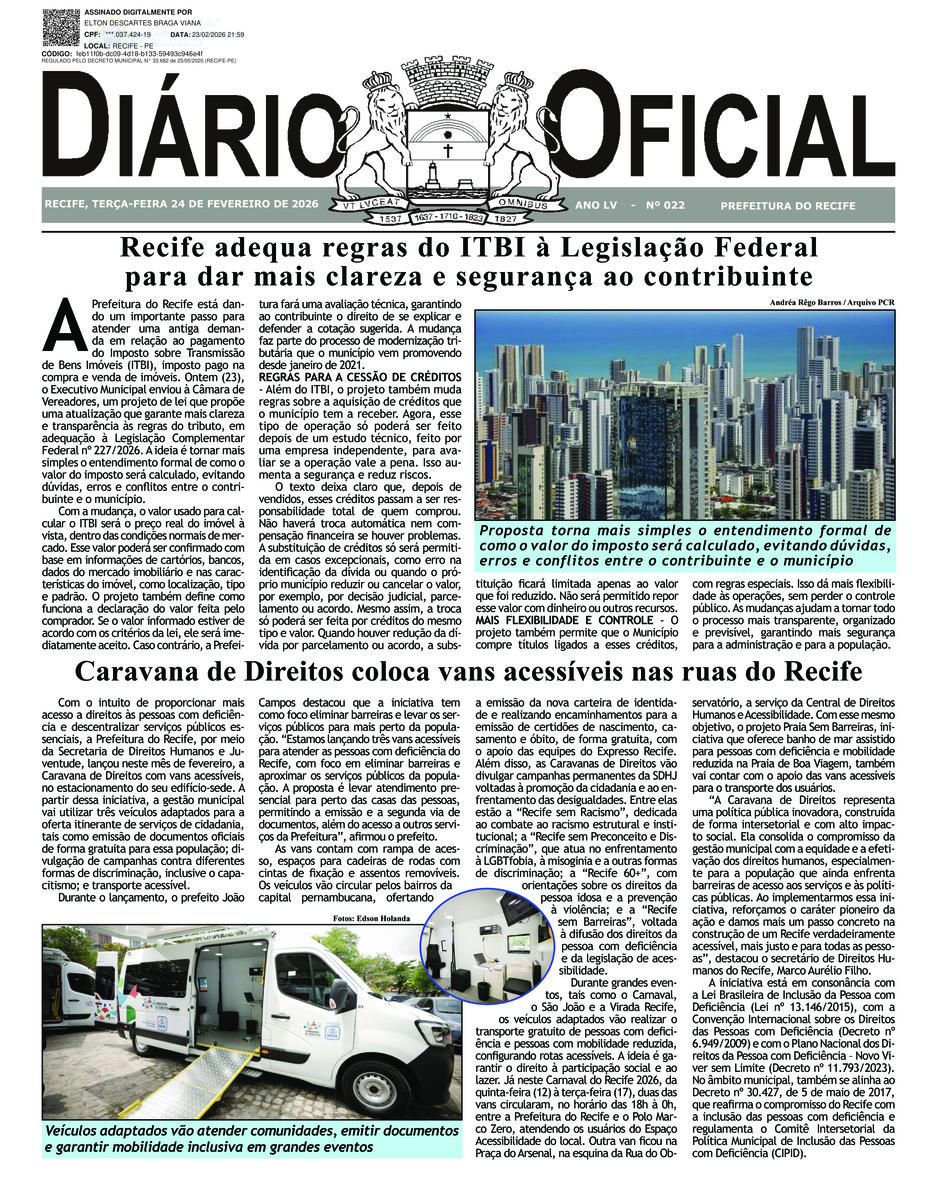 Capa do último diário oficial