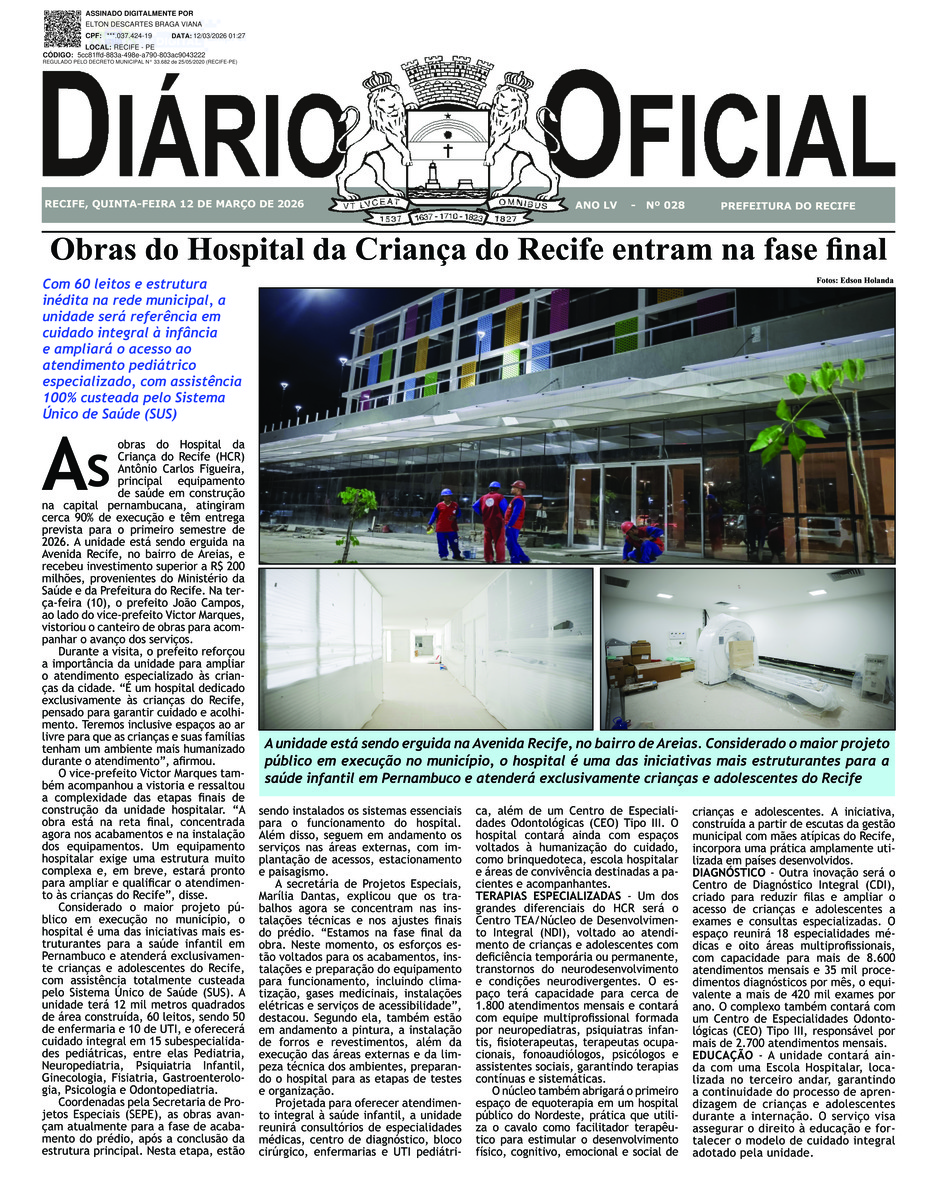 Capa do último diário oficial