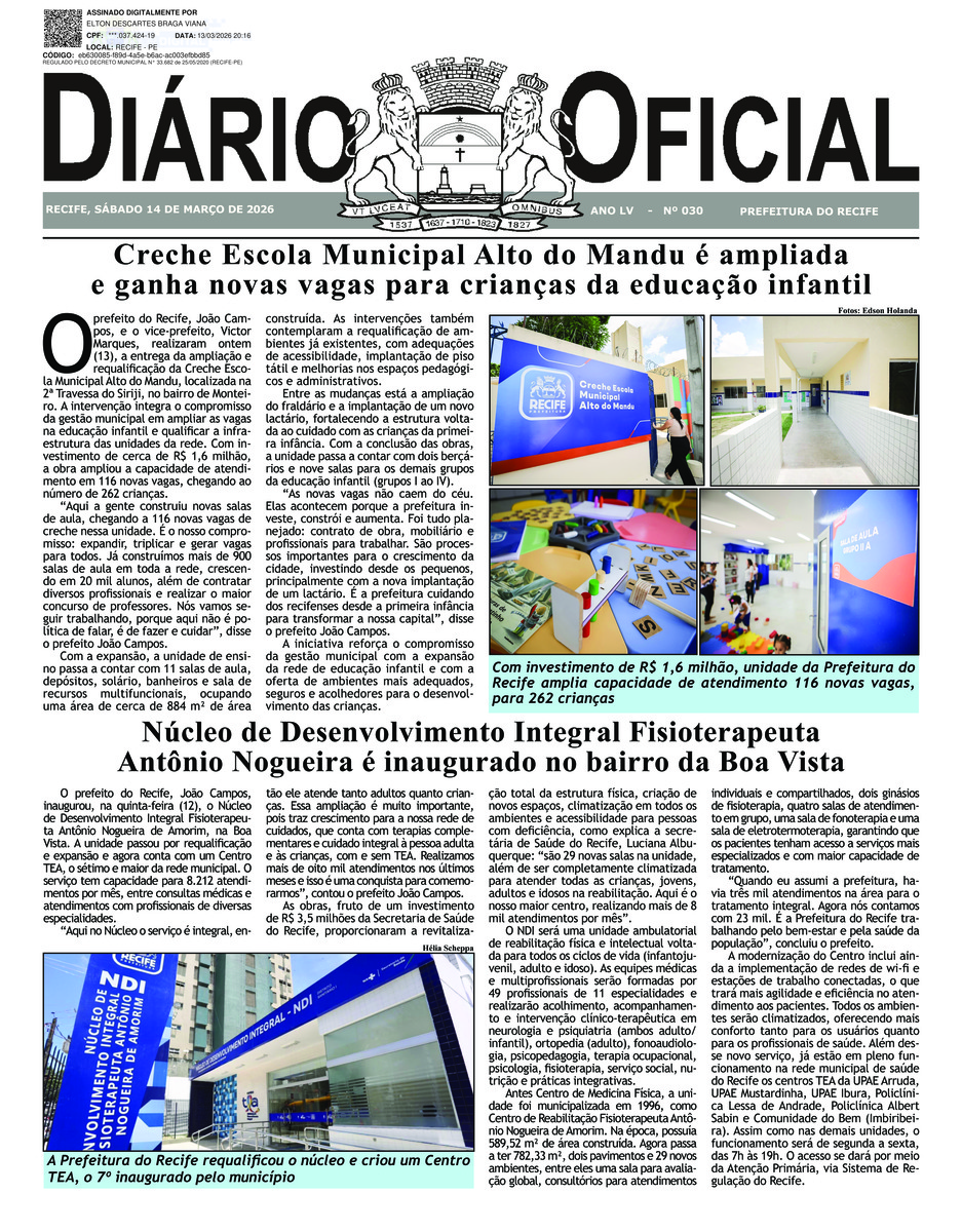 Capa do último diário oficial