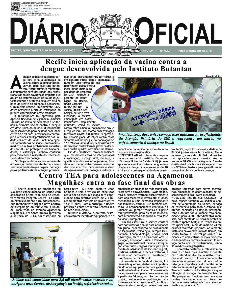 Capa do último diário oficial