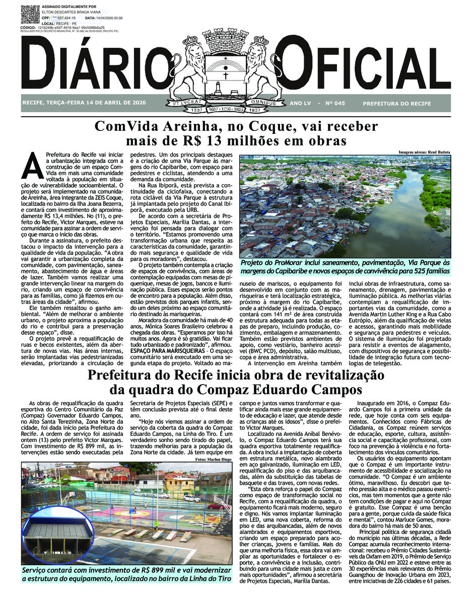 Capa do último diário oficial
