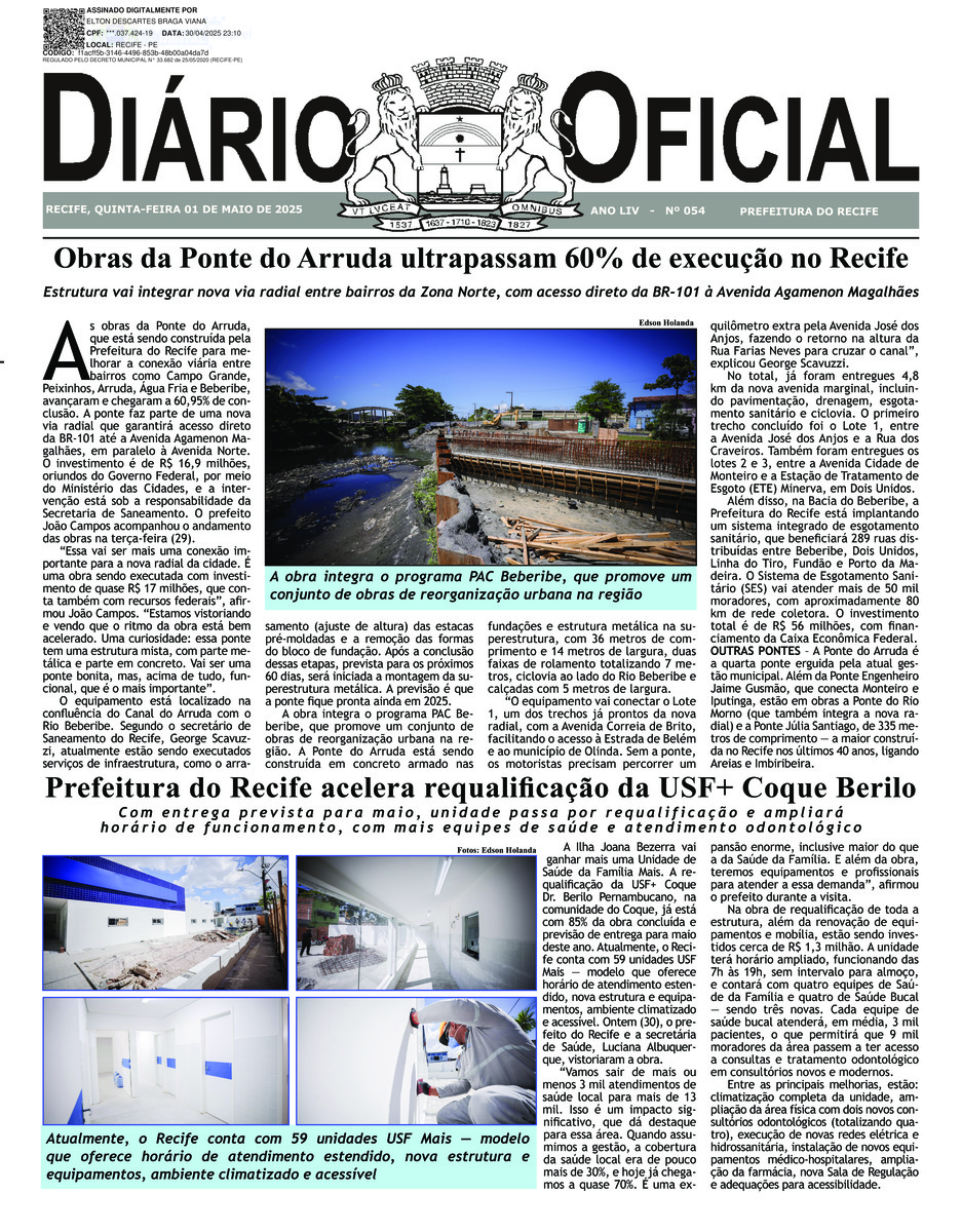 Capa do último diário oficial