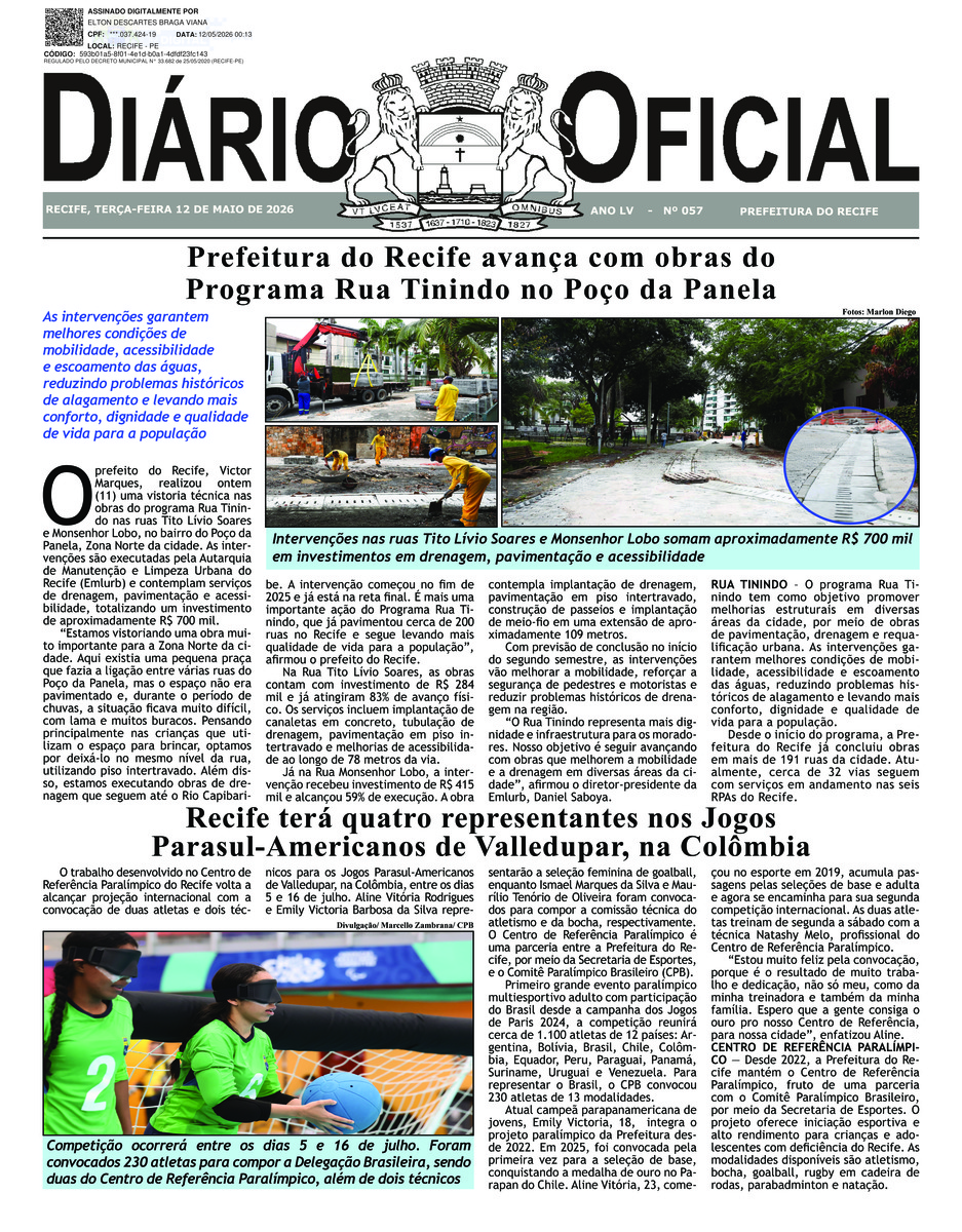 Capa do último diário oficial