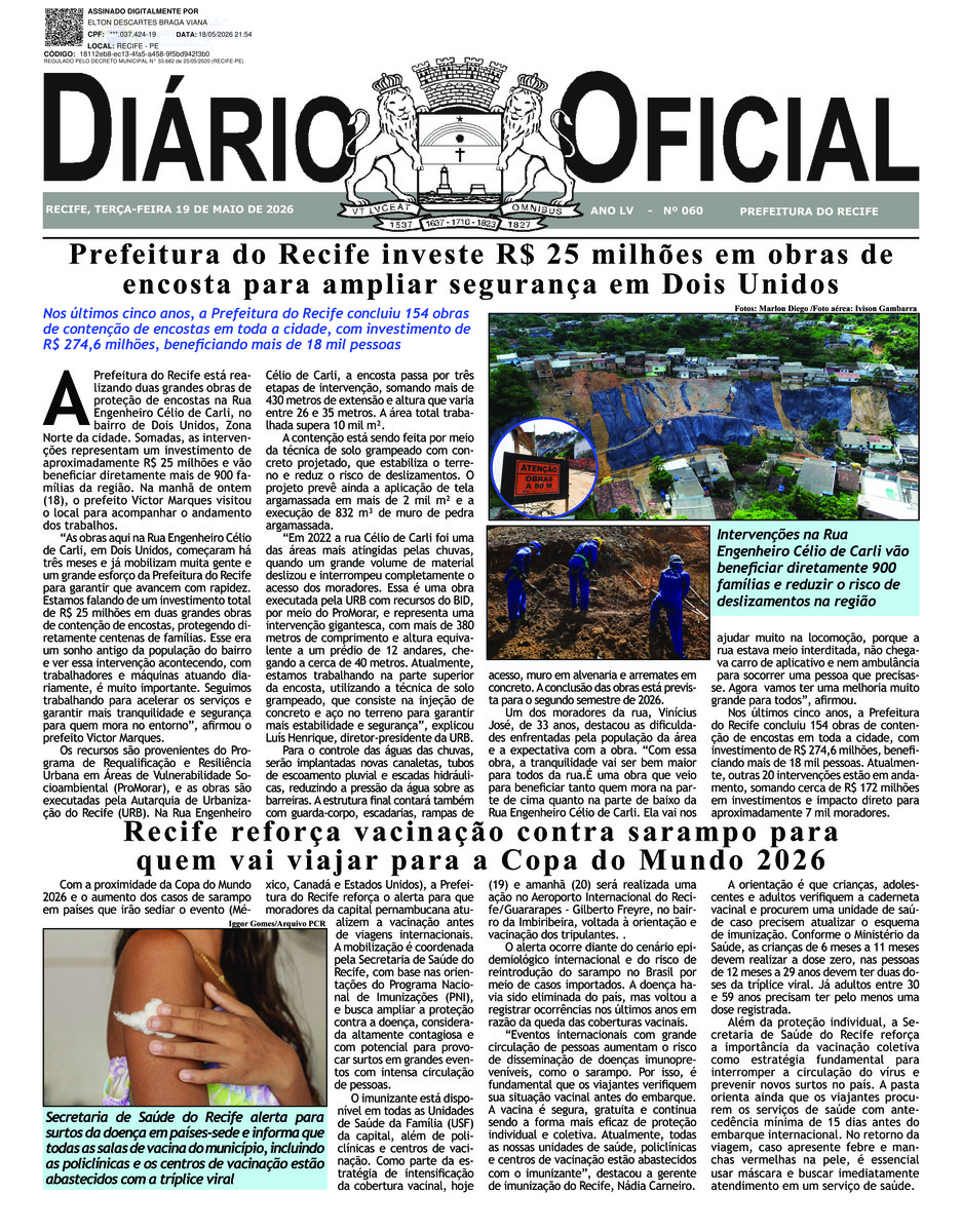 Capa do último diário oficial