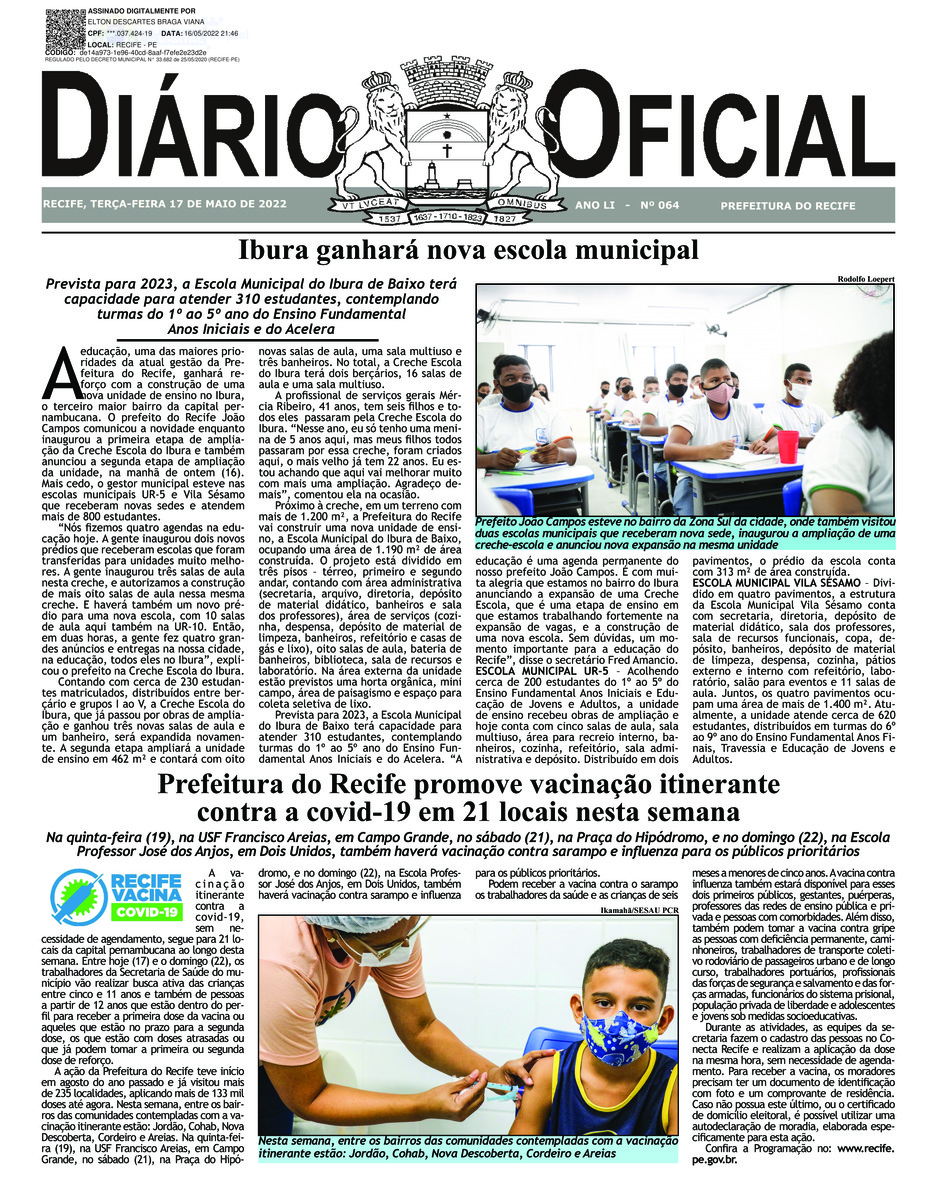 Capa do último diário oficial