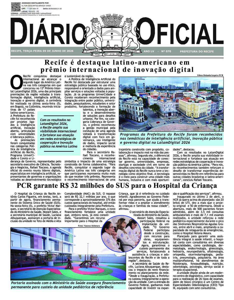 Capa do último diário oficial