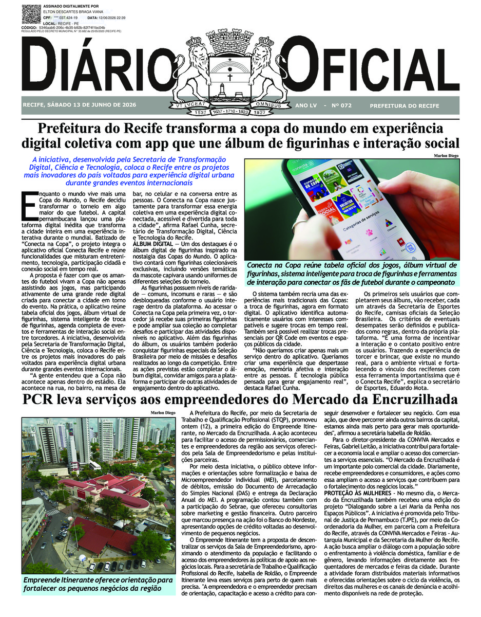 Capa do último diário oficial