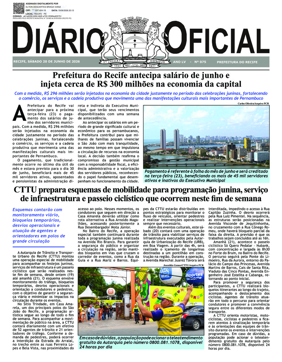 Capa do último diário oficial