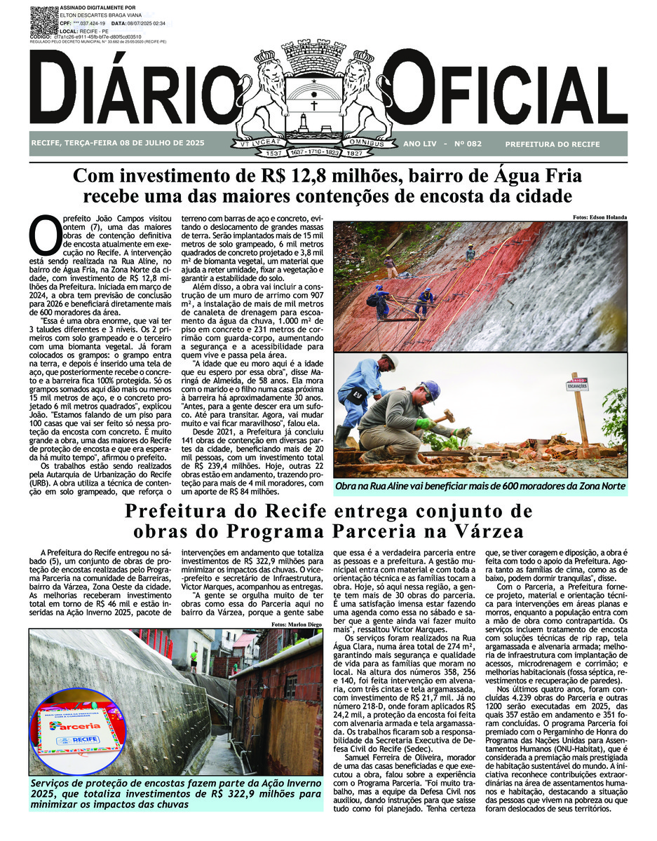 Capa do último diário oficial
