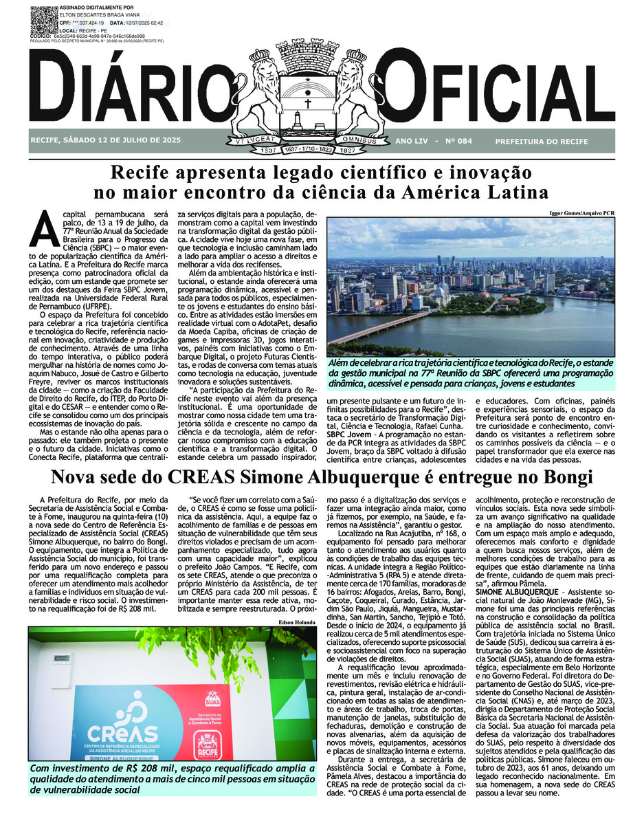 Capa do último diário oficial