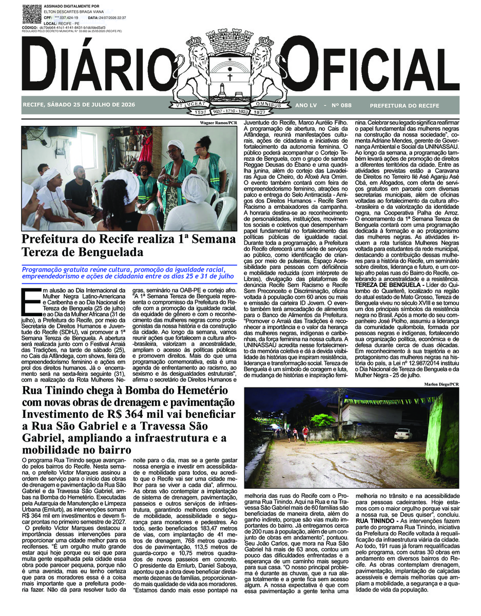 Capa do último diário oficial