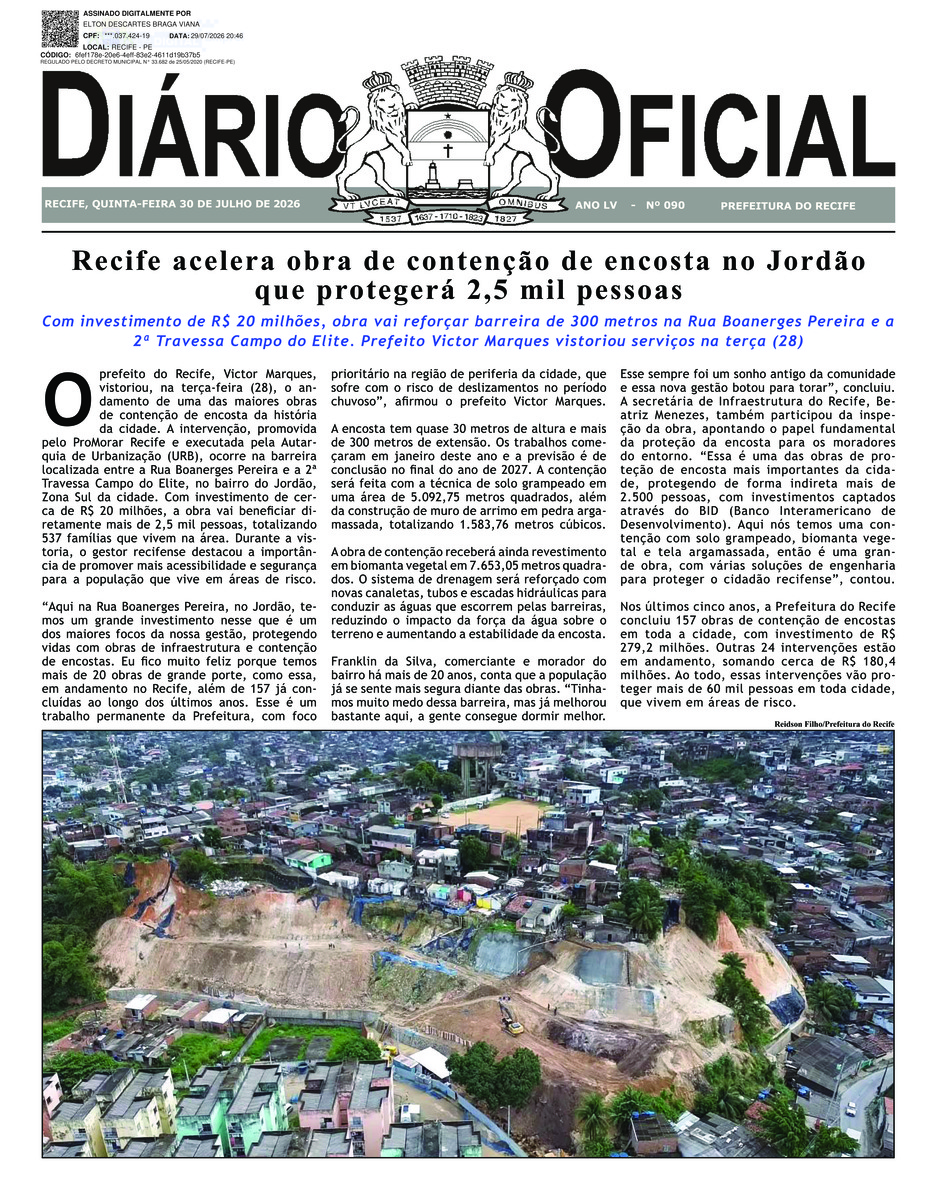 Capa do último diário oficial