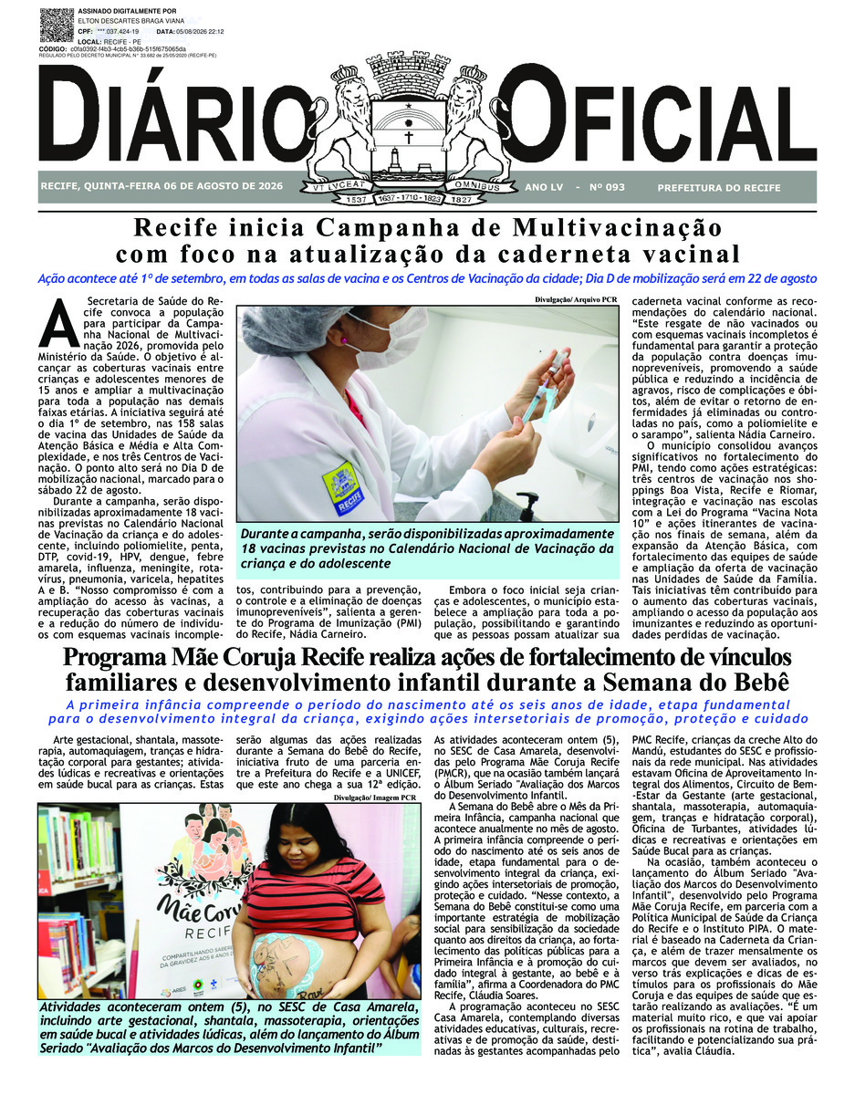 Capa do último diário oficial