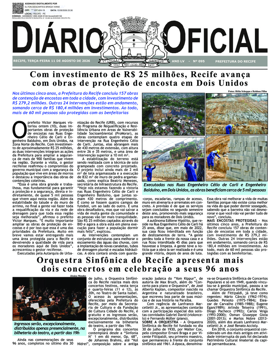 Capa do último diário oficial