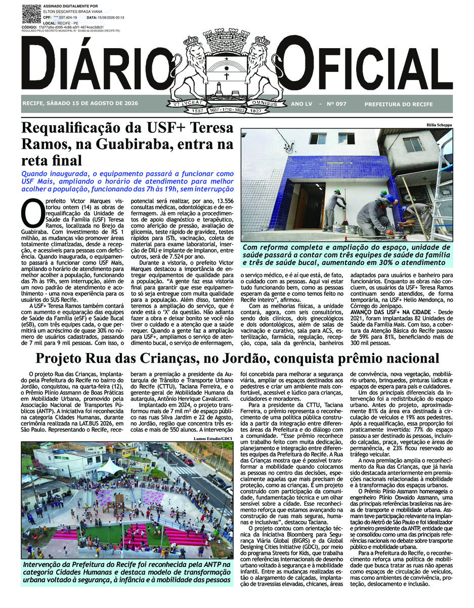 Capa do último diário oficial