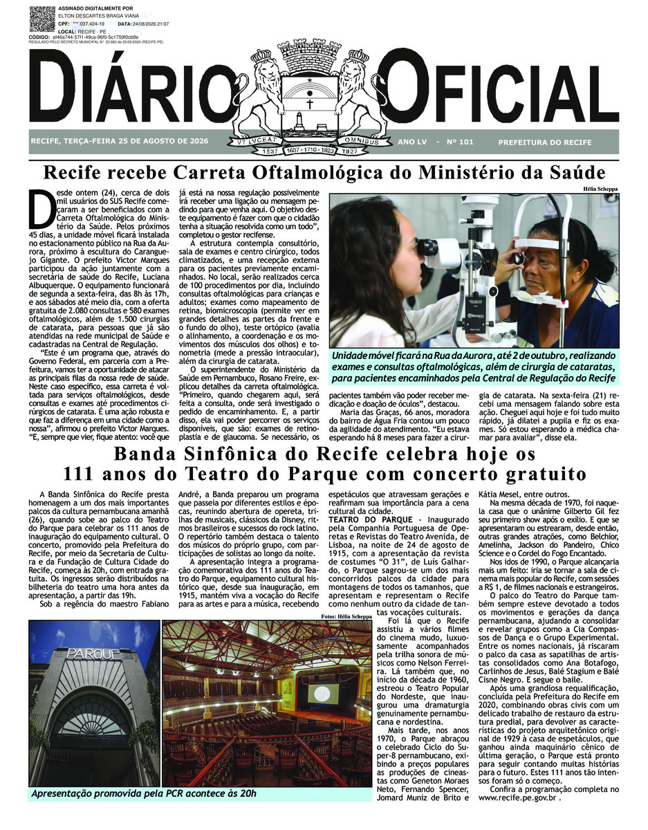 Capa do último diário oficial