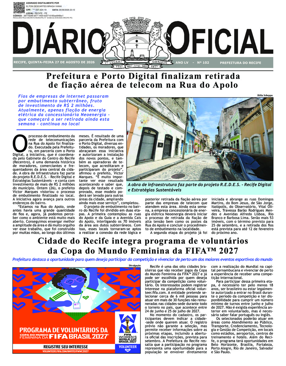 Capa do último diário oficial
