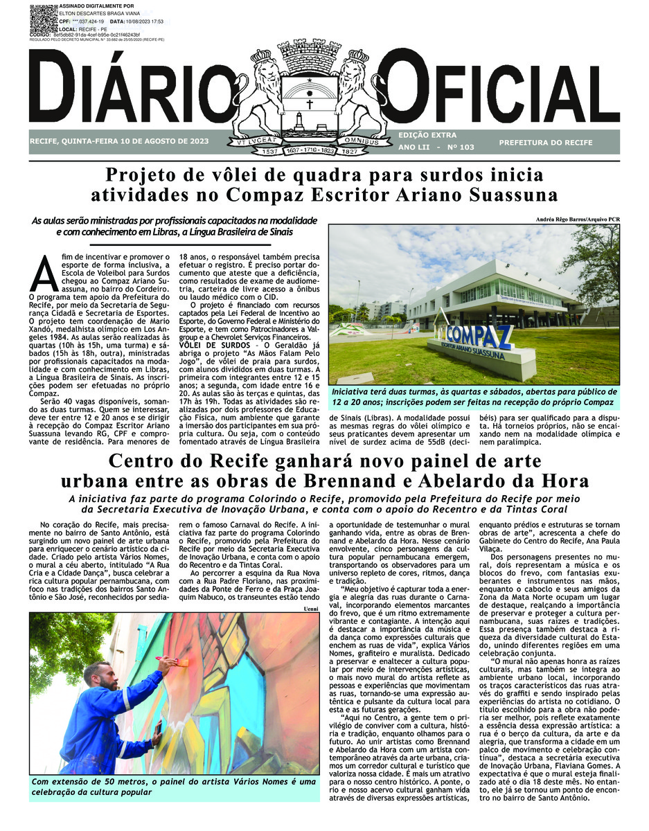 Capa do último diário oficial