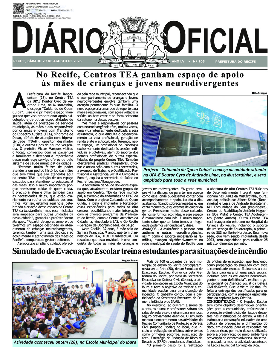 Capa do último diário oficial
