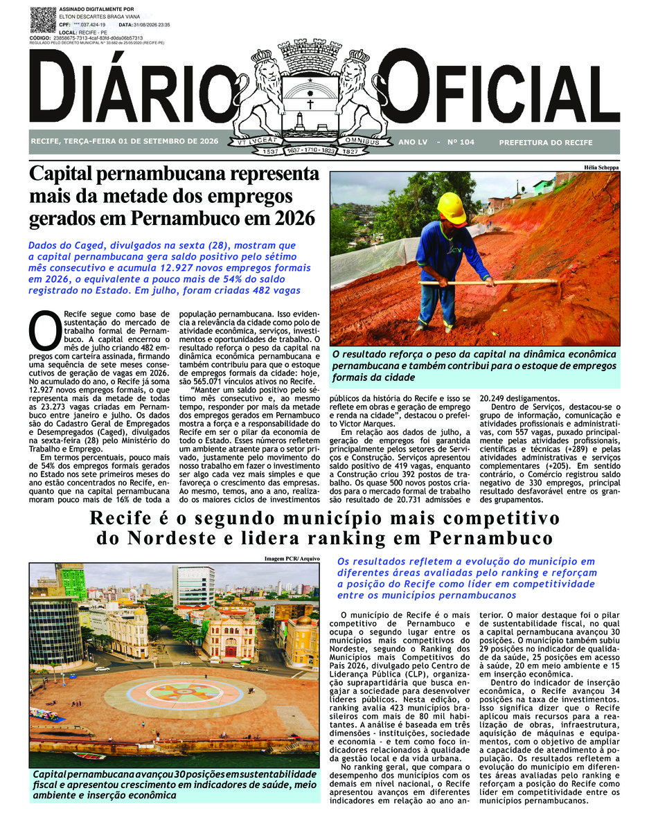 Capa do último diário oficial