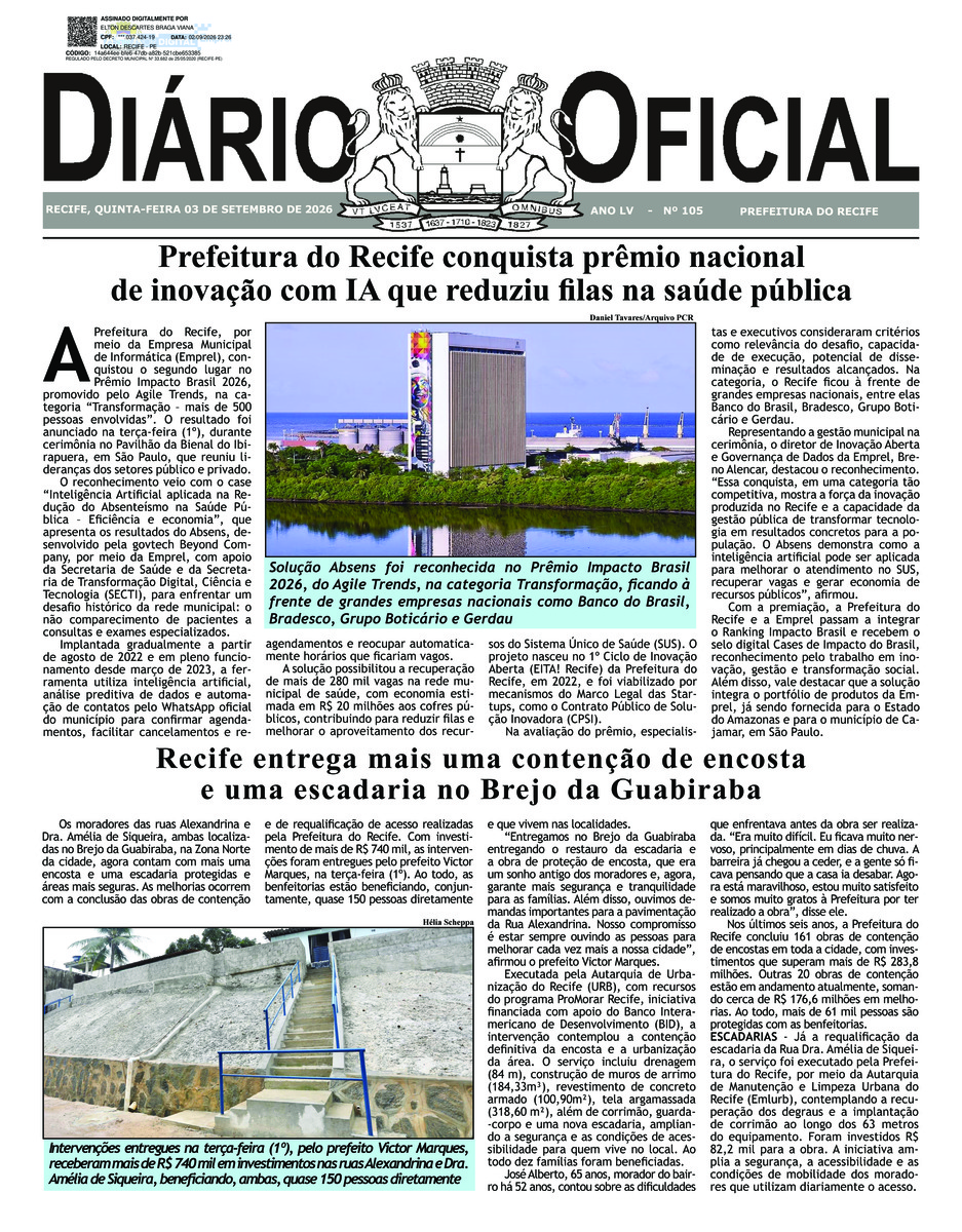 Capa do último diário oficial