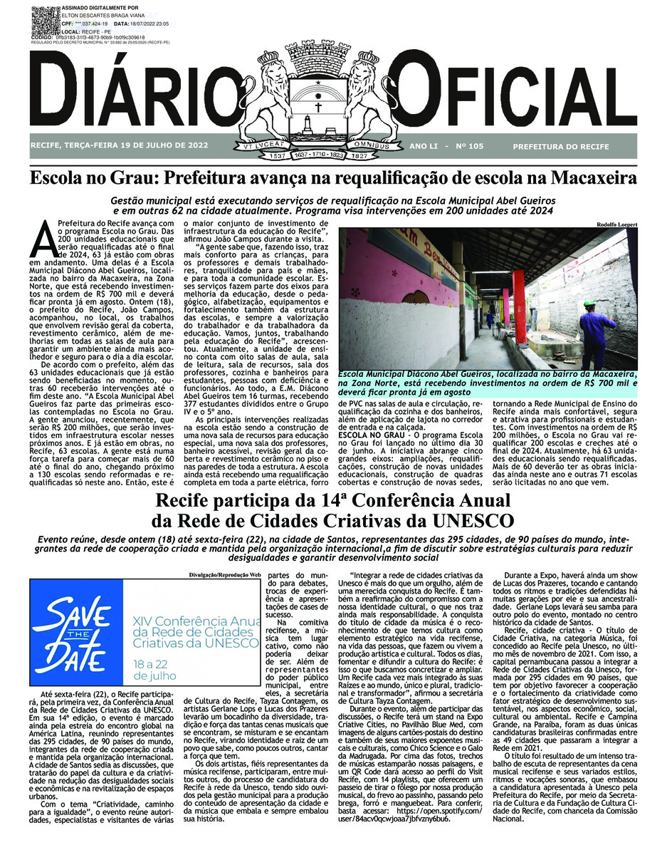 Capa do último diário oficial