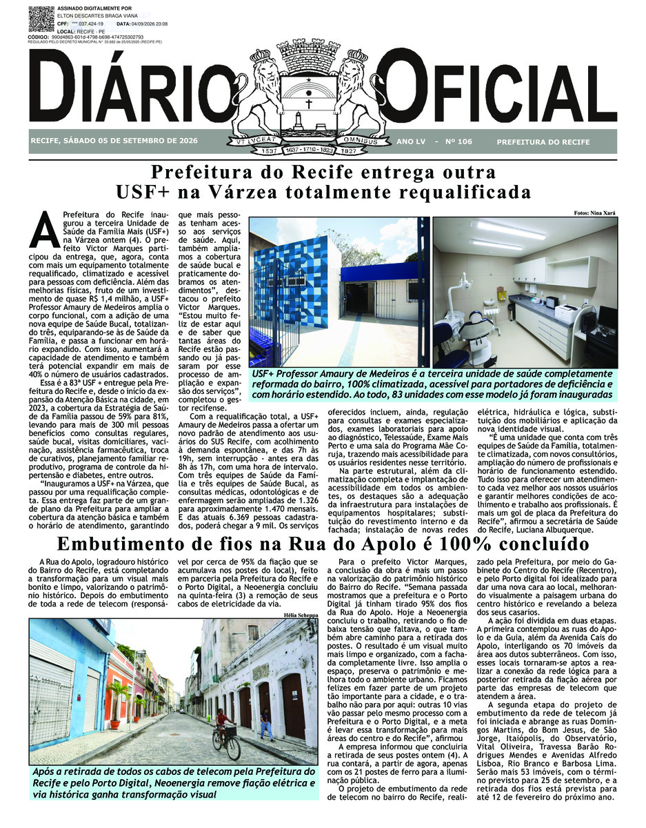 Capa do último diário oficial