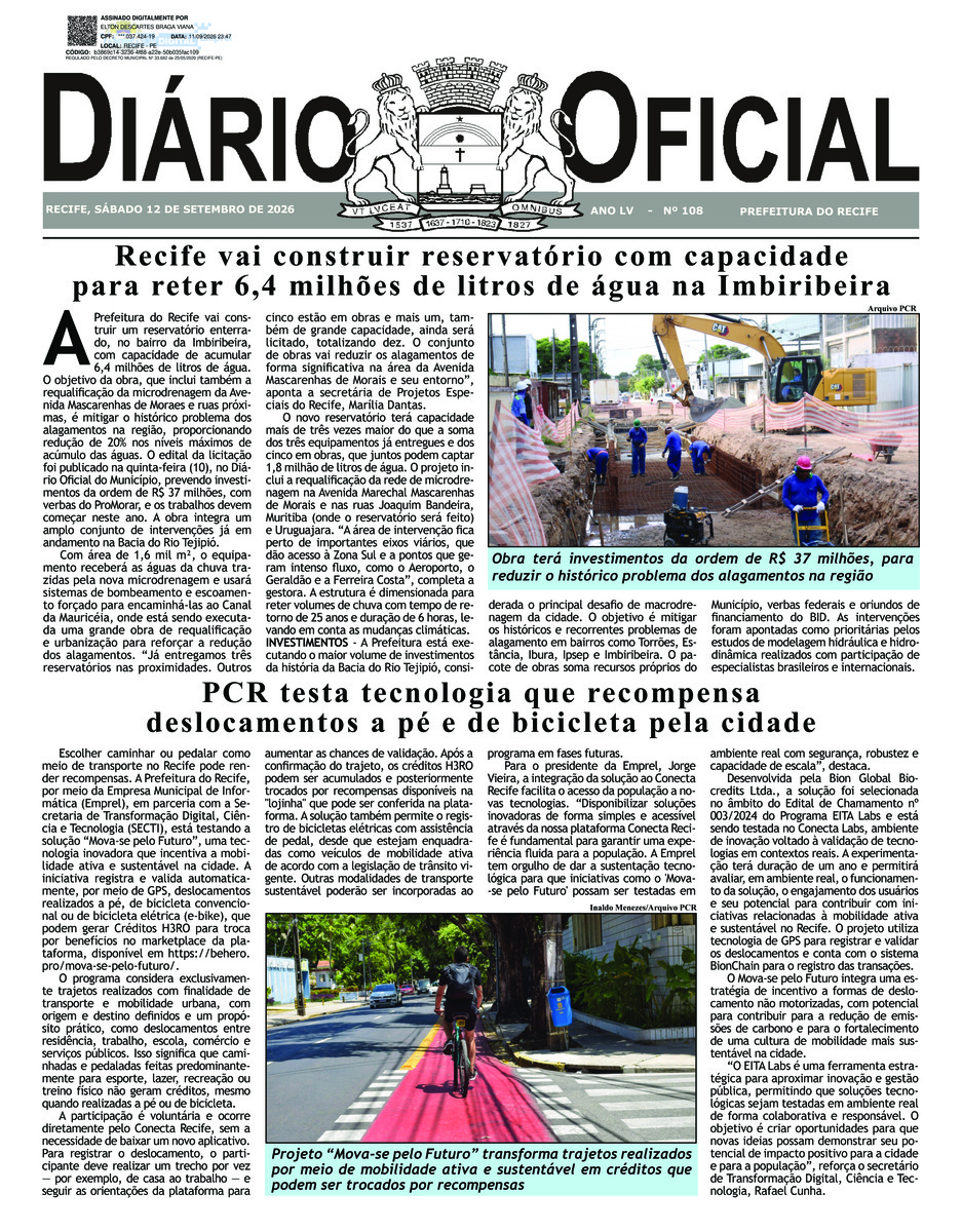 Capa do último diário oficial