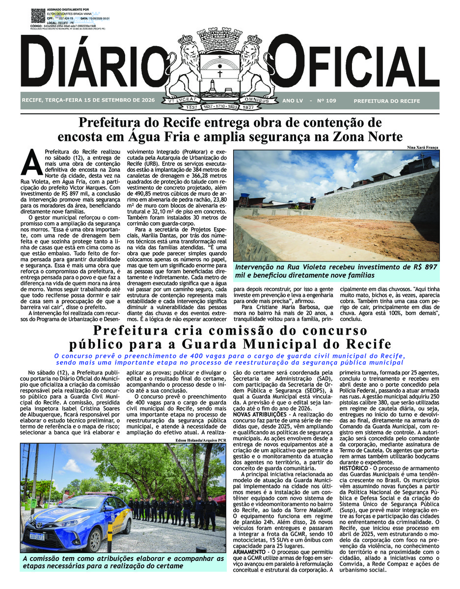 Capa do último diário oficial