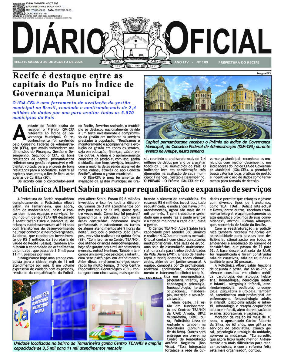 Capa do último diário oficial