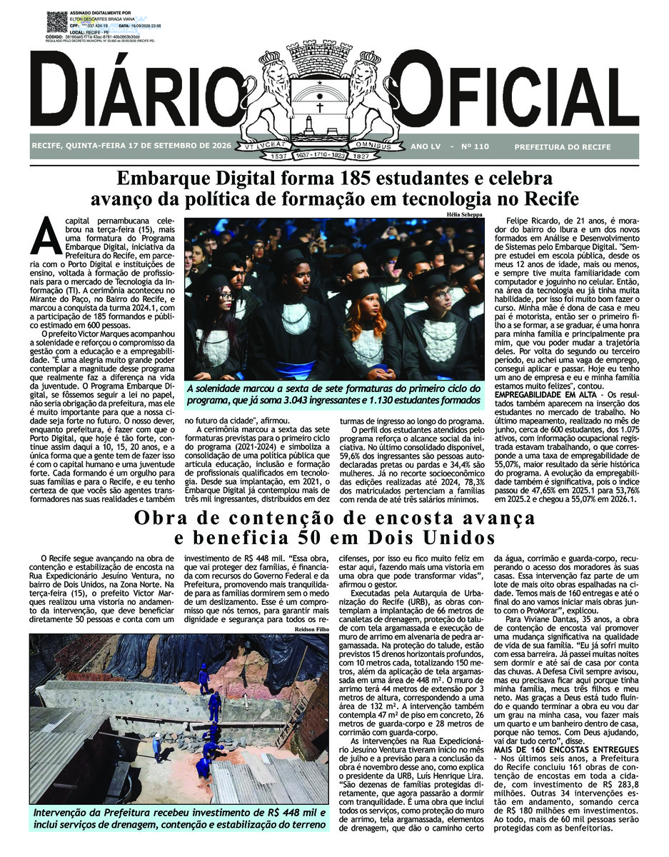Capa do último diário oficial