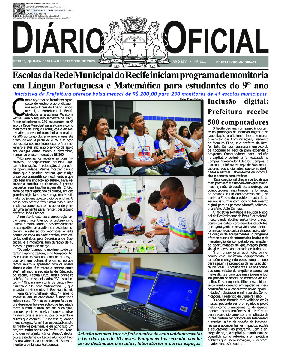 Capa do último diário oficial