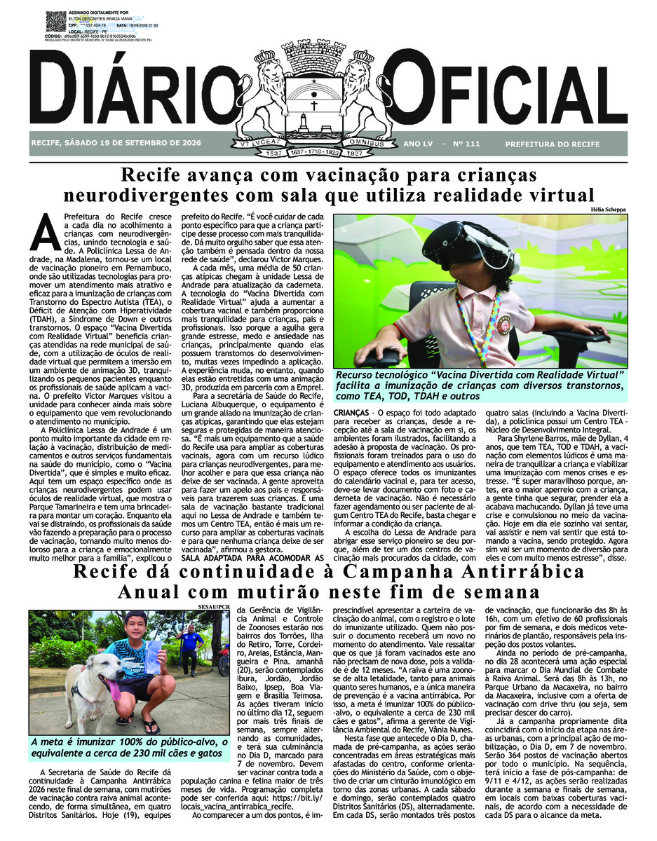 Capa do último diário oficial