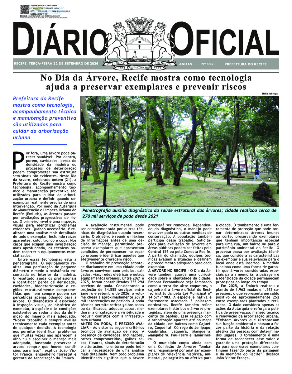 Capa do último diário oficial