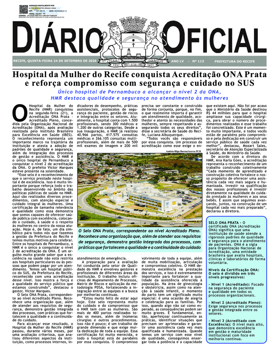 Capa do último diário oficial