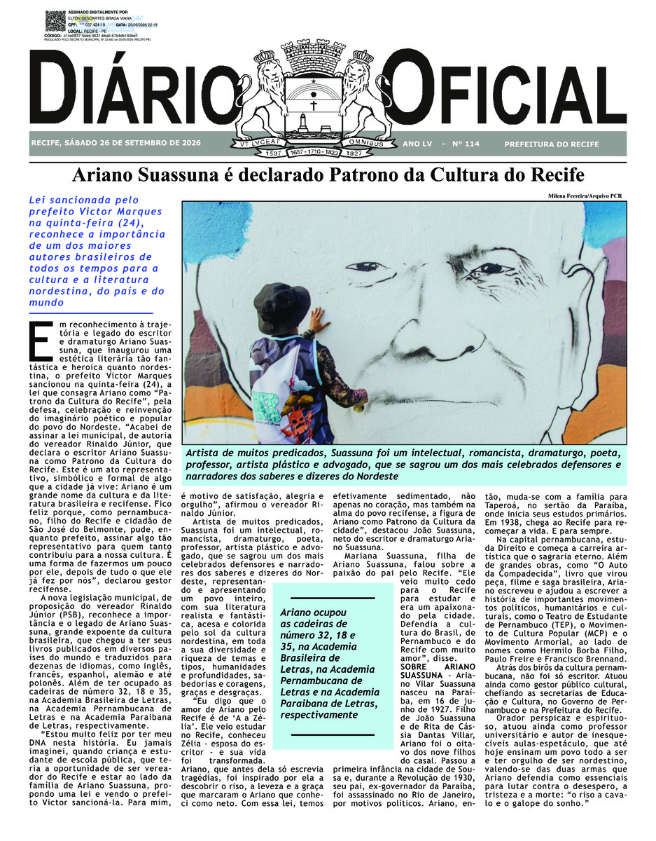 Capa do último diário oficial
