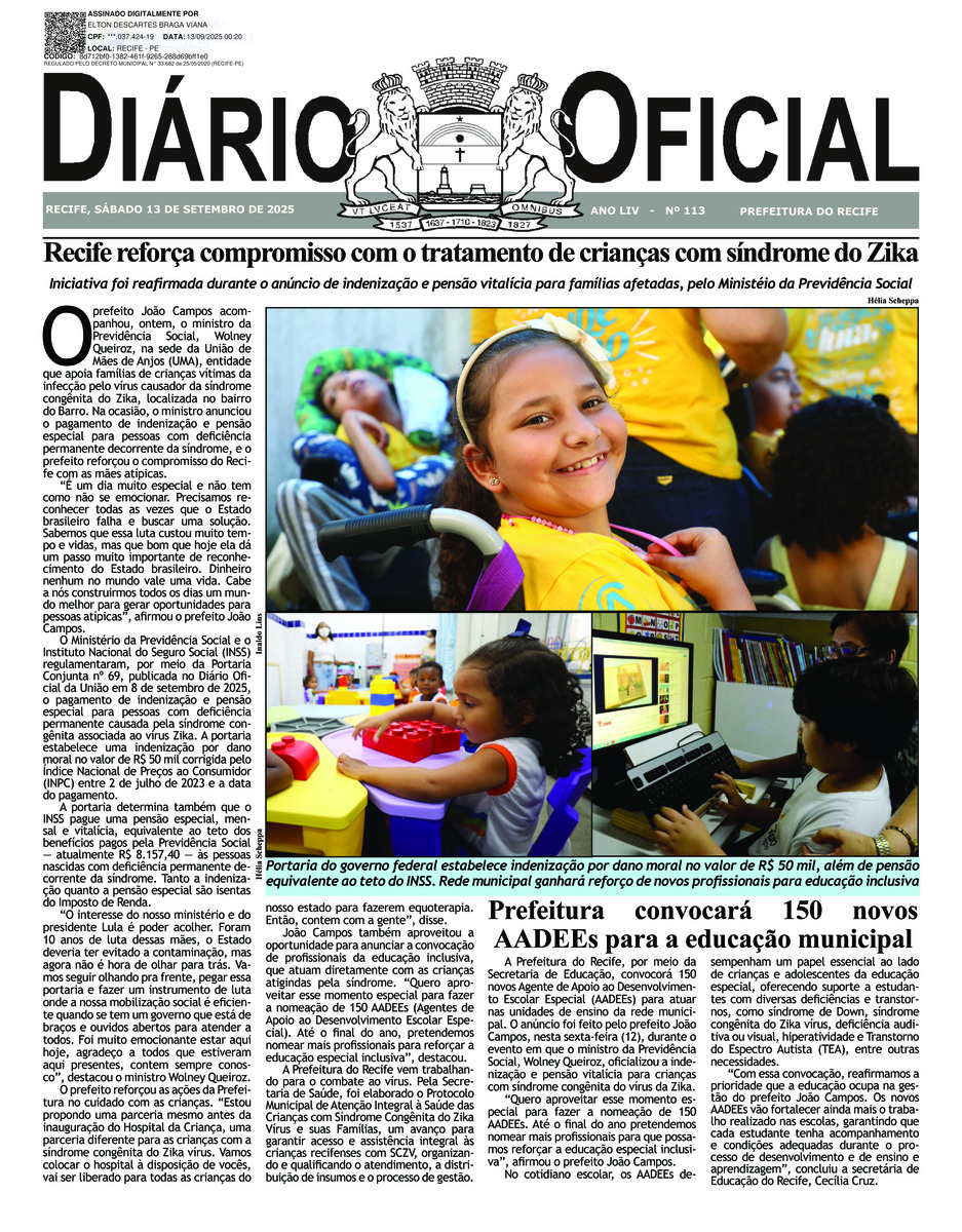 Capa do último diário oficial