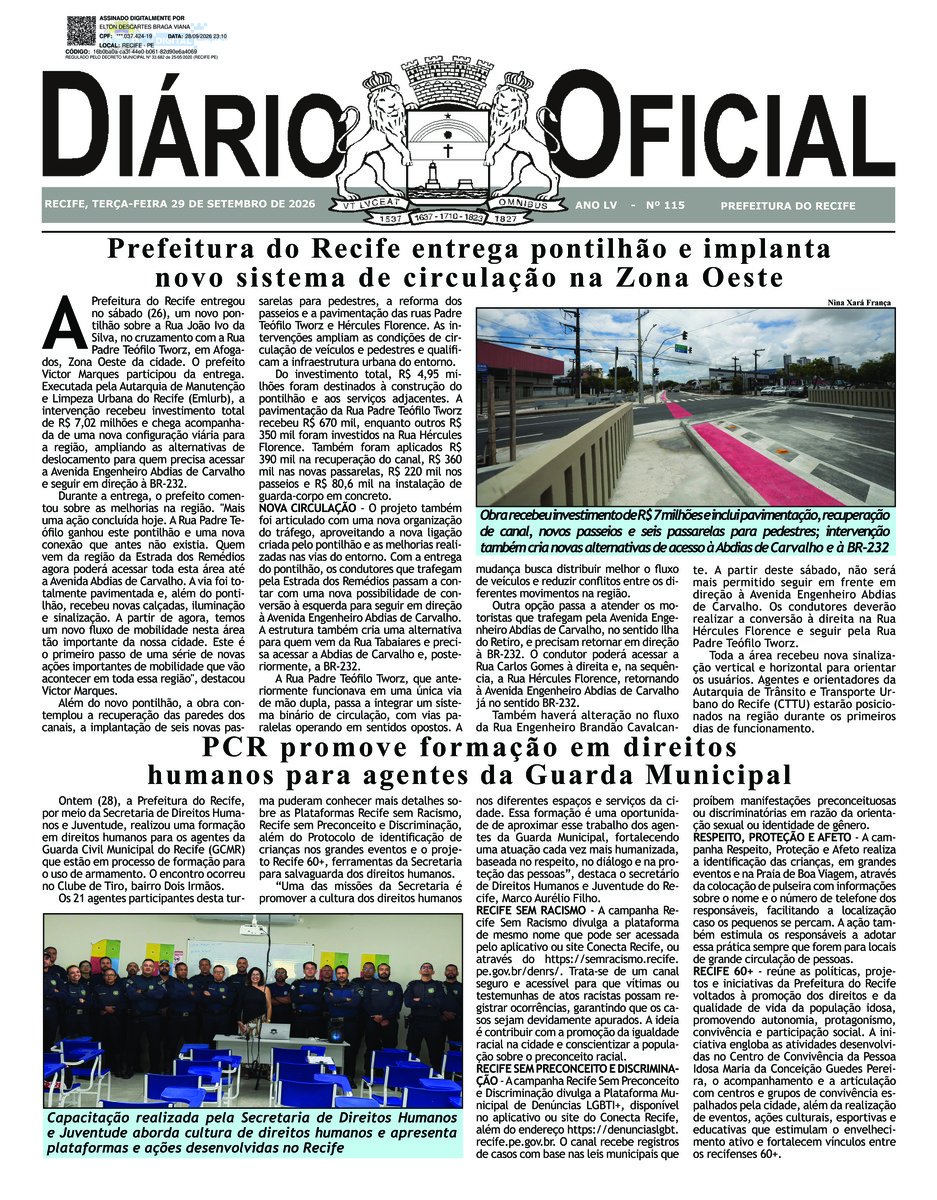 Capa do último diário oficial