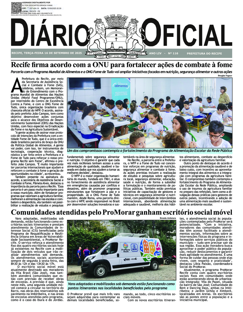 Capa do último diário oficial