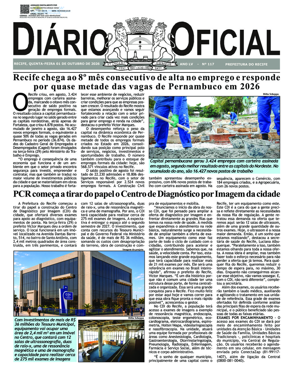Capa do último diário oficial