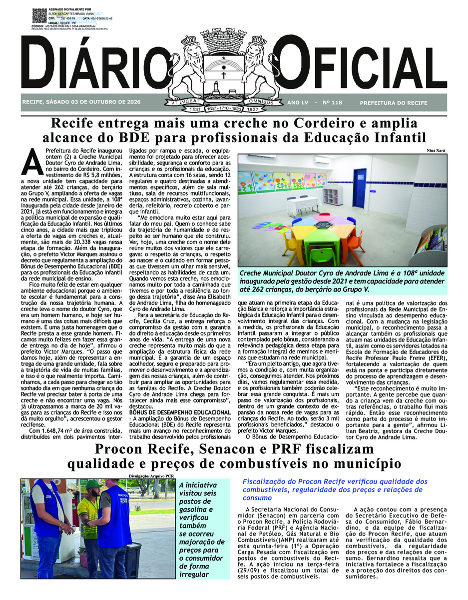 Capa do último diário oficial