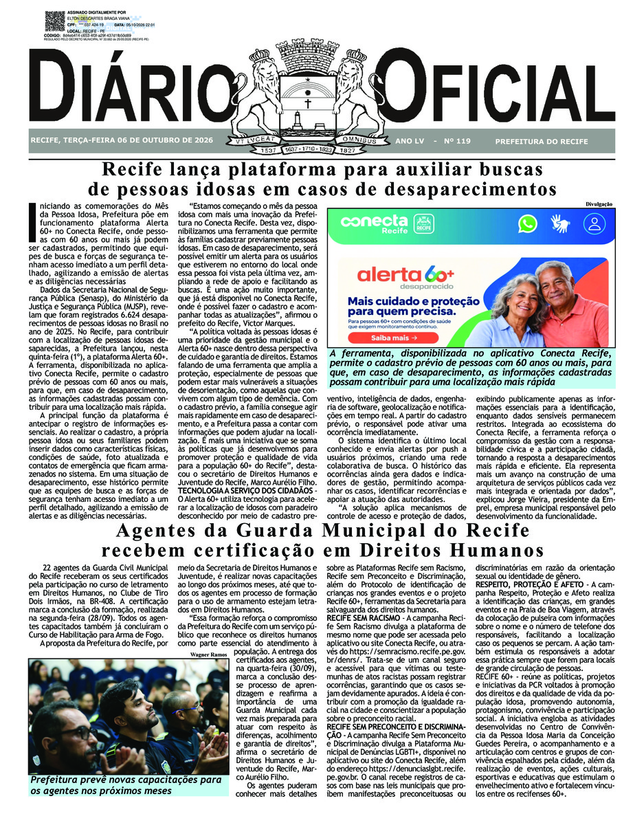 Capa do último diário oficial