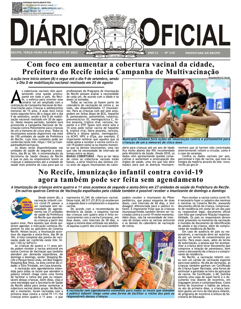 Capa do último diário oficial