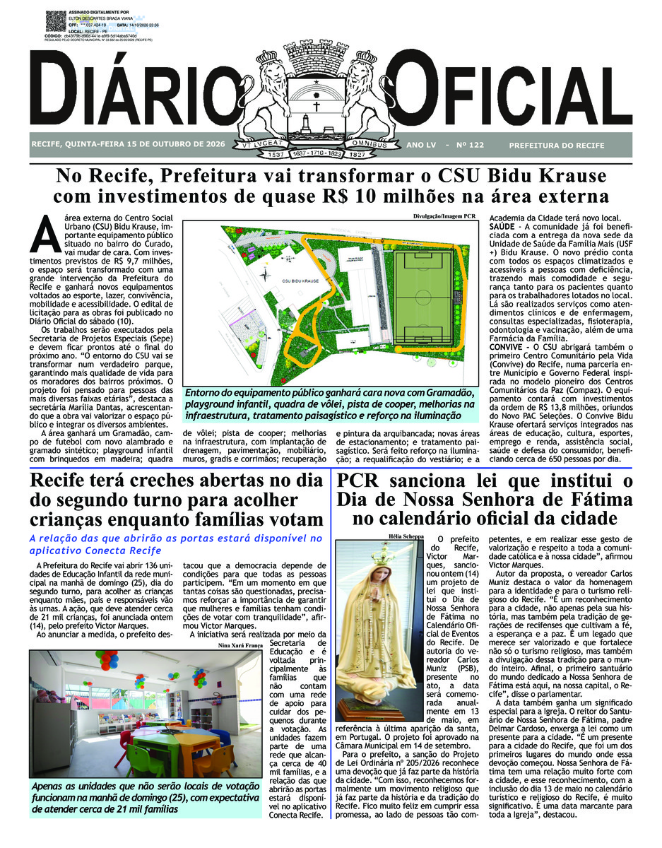 Capa do último diário oficial