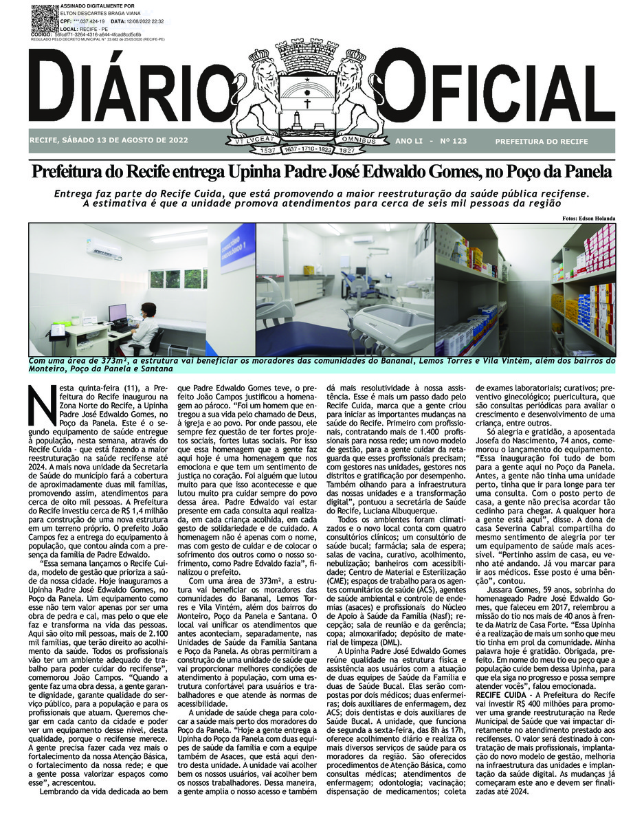 Capa do último diário oficial